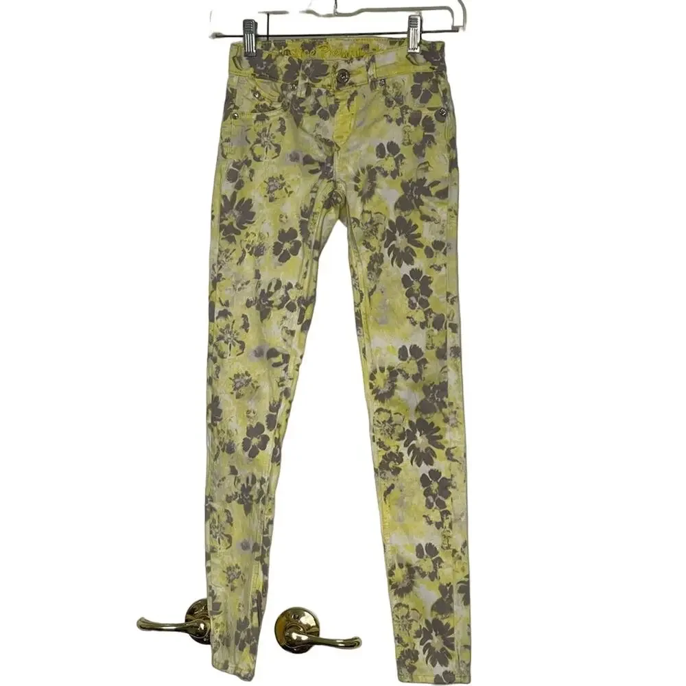 Justice girls yellow gray splash  leggings pants Size 12-S